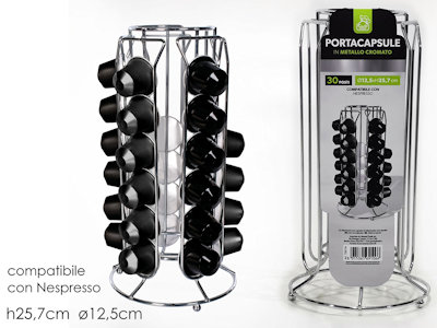 PORTACAPSULE CAFFE' 30 POSTI IN ACCIAIO STAND CM.H.25,7xD.12.5 726104 GENE