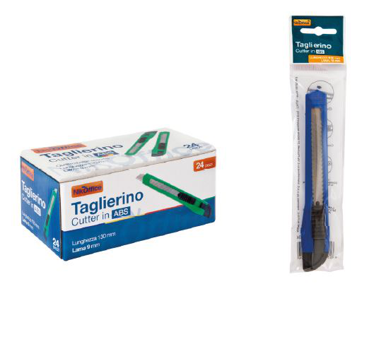 TAGLIERINO ECONOMICO IN PLASTICA CON BLOCCA LAMA CM.9 NIKOFFICE PEZZI 24