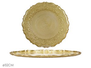CENTROTAVOLA PIATTO IN VETRO CM.D.32 ORO CON DECORI 577611 GENERAL