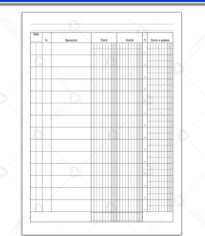 CASSA REGISTRO DARE AVERE A SCALARE CM.24x17 PAGINE DATA UFFICIO