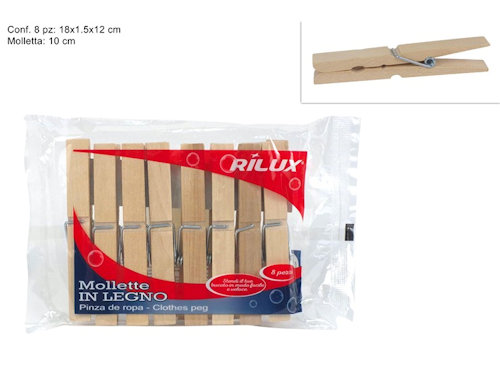 BUCATO MOLLETTE IN LEGNO CONF.8PZ. CM.10 RILUX DUESSE