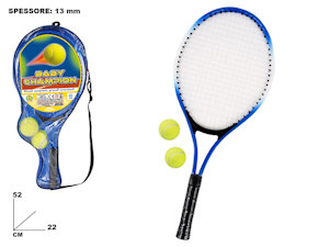 RACCHETTE IN FERRO TENNIS CON 2 PALLINE IN SACCA CM.22x52 MAZ.