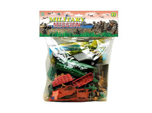 BUSTA SOLDATINI CON ACCESSORI MEZZI FORZE ARMATE MISSION MAZ