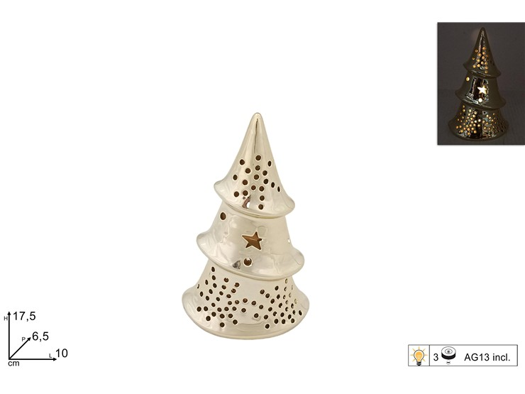 ALBERO DI NATALE IN CERAMICA CM.H.18 AVORIO CON LUCE DUESSE