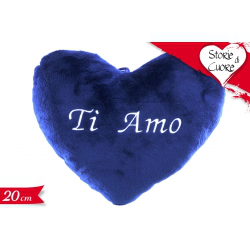 CUSCINO CUORE IN TESSUTO CM.20 BLU CON SCRITTA TI AMO GOLDEN