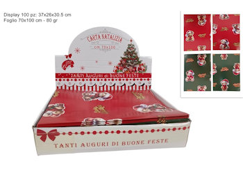 CARTA DA REGALO NATALIZIA IN FOGLI CM.70x100 DUESSE PEZZI 100