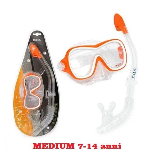 MASCHERA SET MEDIUM 7-14 ANNI WAVE RIDER VETRO PLASTICO TUBO CUS. 55647 INTEX