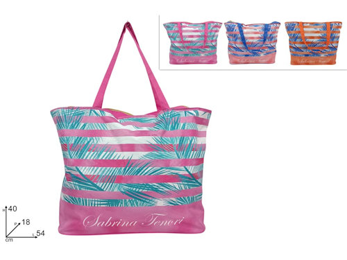 BORSA MARE CM.40x19x54 FANTASIA SABRINA TENORI RIGHE DECORO PALME DUESSE