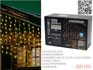 TENDA 320 LED MT.5+4 CAVO H.1MT. BIANCA CALDA ESTR./INTERNO PROGRAM. NO PROLUNG