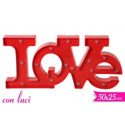 SCRITTA IN LEGNO LOVE ROSSA CON LUCI A BATTERIA CM.50x25 GOLDEN