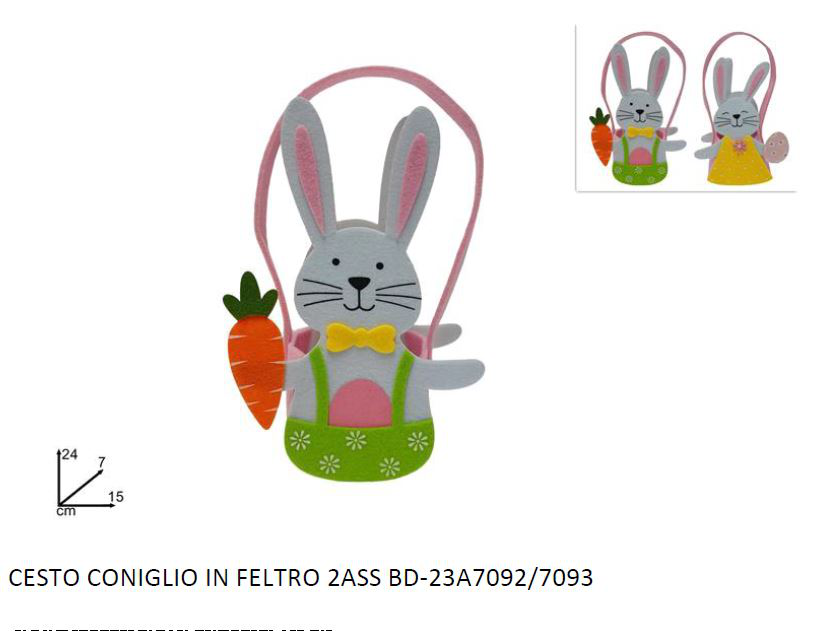 CESTINO PASQUALE IN FELTRO SAGOMATO CONIGLIETTO CM.15x7x24