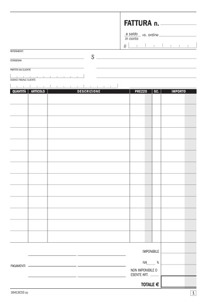 FATTURA BLOCCO CM.15x21 1 ALIQUOTA 3 COPIE DATA UFFICIO
