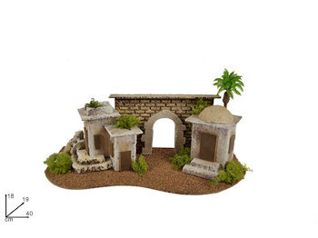 SCENARIO CASETTA SU BASE CASOLARE CON PALME E MURO CM.40x19x18 DUESSE