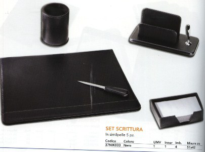 SCRIVANIA SET SCRITTURA IN SIMILPELLE NERO CONF. 6PZ. NIKOFFICE