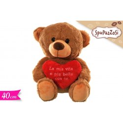 PELUCHE ORSETTO CM.40 CON CUORE ROSSO CON SCRITTE GOLDEN
