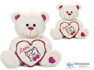 PELUCHE ORSO BIANCO SEDUTO CON CUORE CON SCRITTA LOVE CM.35 721510 GENERAL