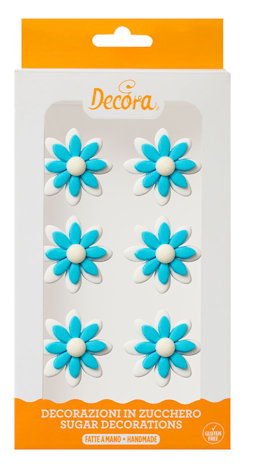 DECORAZIONI IN ZUCCHERO MARGHERITE CELESTE E BIANCHE CM.3,5 CONF.6PZ. DECORA