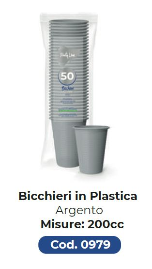 BICCHIERE IN PLASTICA RIUTILIZZABILE 200CC ARGENTO 50PZ PARTY LINE