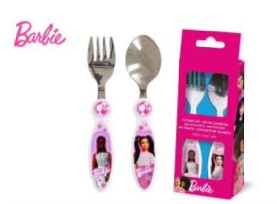 BARBIE POSATE IN METALLO CUCCHIAIO E FORCHETTA SU BLISTER EOLD.