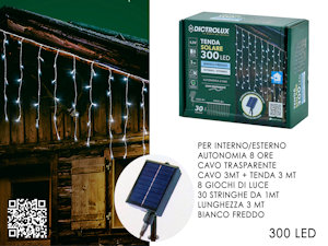 TENDA 300 LED MT.3+1 CAVO H.60cm. BIANCA GHIACCIO A BATTERIA SOLARE GENERAL