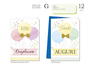BIGLIETTI COMPLEANNO PALLONCINI BC.9080 PEZZI 12