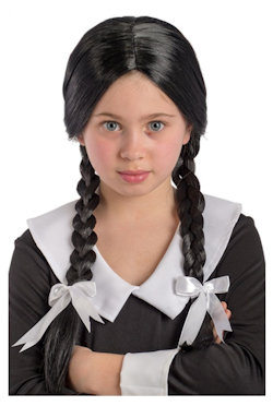 ACCESSORI TESTA PARRUCCA NERA CON TRECCE BIMBA MERCOLEDI'