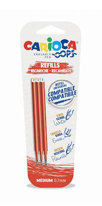 PENNA CANCELLABILE CARIOCA OOPS EASY REFIL SOLO REFIL ROSSO CONF.3PZ.
