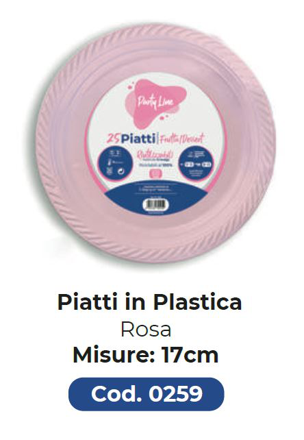 PIATTO IN PLASTICA RIUTILIZZABILE FRUTTA D.170 ROSA 25PZ PARTY LINE