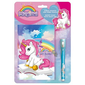 DIARIO SEGRETO KIT CON LUCCHETTO CON PENNA MAGICA CM.18x24 UNICORNO EOLD.