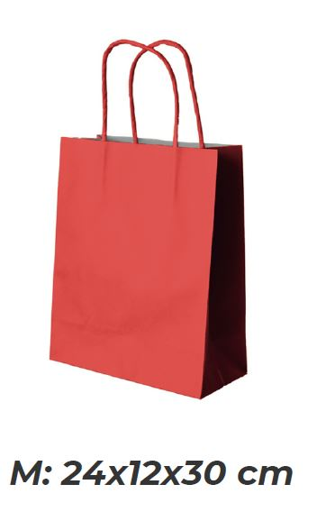 BUSTA CARTA ROSSA KRAFT CM.24x12x30 MANICO RITORTO PEZZI 25