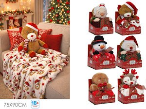 PLAID NATALIZIO CM.90x75 CON PELUCHE NATALIZIO CM.H.20 594152 GENERAL