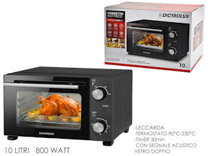 FORNO ELETTRICO 10 LT. NERO 800W VENTILATO CON TIMER 877504 DICTROLUX