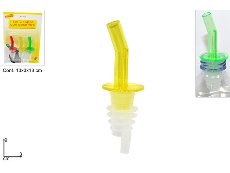 TAPPO DOSATORE PER BOTTIGLIA IN GOMMA CONF. 3PZ. SU BLISTER DUESSE