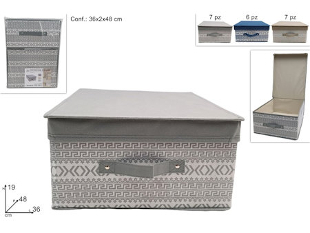 SCATOLA PORTABIANCHERIA IN TESSUTO CM.36x48x19 FANTASIA DECORO GRECA DUESSE