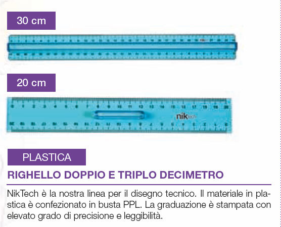 RIGHELLO IN PLASTICA 30CM. TRIPLODECIMETRO NIKOFFICE