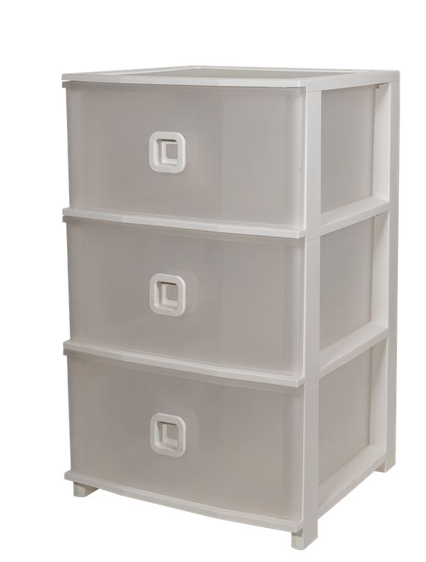 CASSETTIERA IN PLASTICA PRATIKA PLUS 3 CASSETTI CM.37x37xH.61 BIANCA TRASPARENT