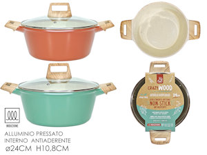 CASSERUOLA FONDO A INDUZIONE ALLUMINIO CRAZY WOOD CM.24 COLOR COP. VETRO 2 MANIC