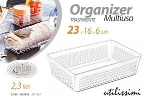 CESTA IN PLASTICA TRAFORATA CM.23x16xH.6 KRISTAL TRASPARENTE GICOS