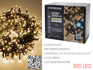 300 LED MINILUCCIOLE ESTERNO MT.12+2 CAVO BIANCA CALDA PROGRAMMABILE GENERAL