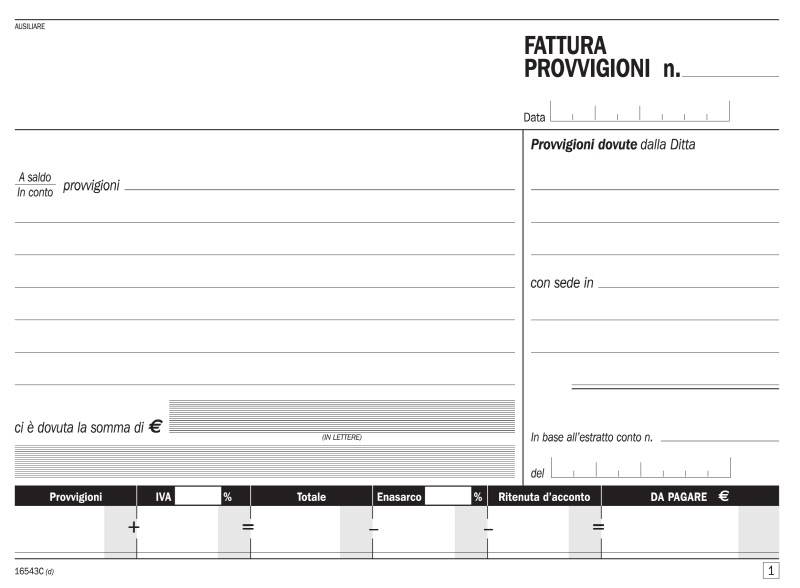 FATTURA BLOCCO CM.21x29 PER PROVVIGIONI 2 COPIE DATA UFFCIO