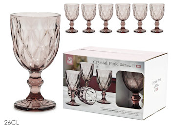 BICCHIERE CALICE 260ML. VETRO SET.6PZ. SERIE DIAMANTE PINK 617003 GENERAL