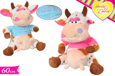 PELUCHE MUCCA CON MAGLIETTA CM. 60 CON SCRITTA I LOVE YOU GOLDEN