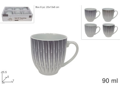 CAFFE' TAZZINE 6 PZ . BIANCHE CON DECORO VINTAGE DUESSE
