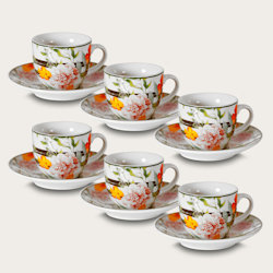 CAFFE' TAZZINE SET 6 PZ. CON PIATTINI BIANCHE CON DECORO ROSE 70256 ARCA