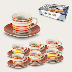 CAFFE' TAZZINE SET 6 PZ. CON PIATTINI COLOR CON DECORO ROSSO E GIALLO 70133 ARCA