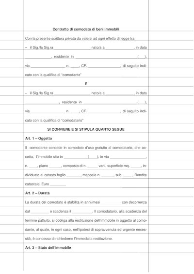 CONTRATTO MODULO IN COMODATO D'USO DATA UFFCIO