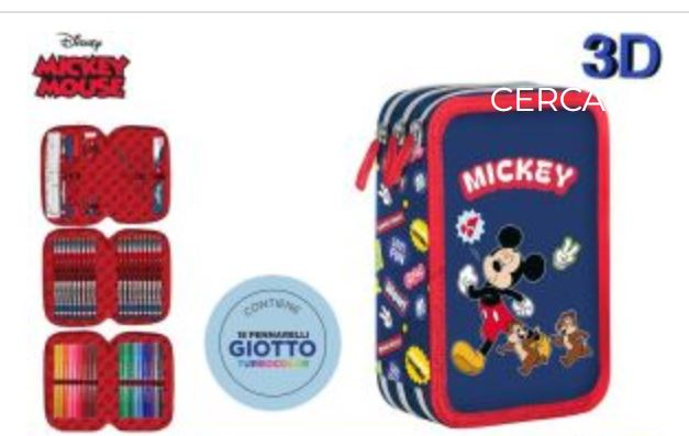 ASTUCCIO SCUOLA 3 ZIP TOPOLINO 3D 12+18 FILA + ACCESSORI EOLD.