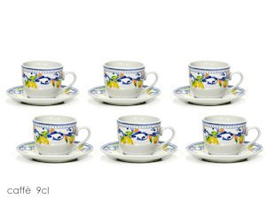 CAFFE' TAZZINE SET 6 PZ. CON PIATTINI BIANCHE CON DECORO LIMONI 524262 GENERAL