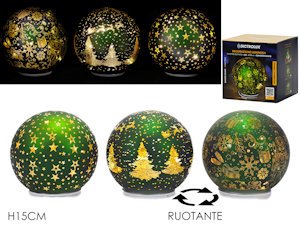 SCENARIO NATALIZIO CON LUCE IN PALLA DI VETRO RUOTANTE CM.H.20 VERDE 480538 GENE
