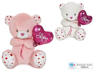 PELUCHE ORSETTO SEDUTO PALLONCINO CON CUORE CON SCRITTA LOVE CM.20 611685 GENERA